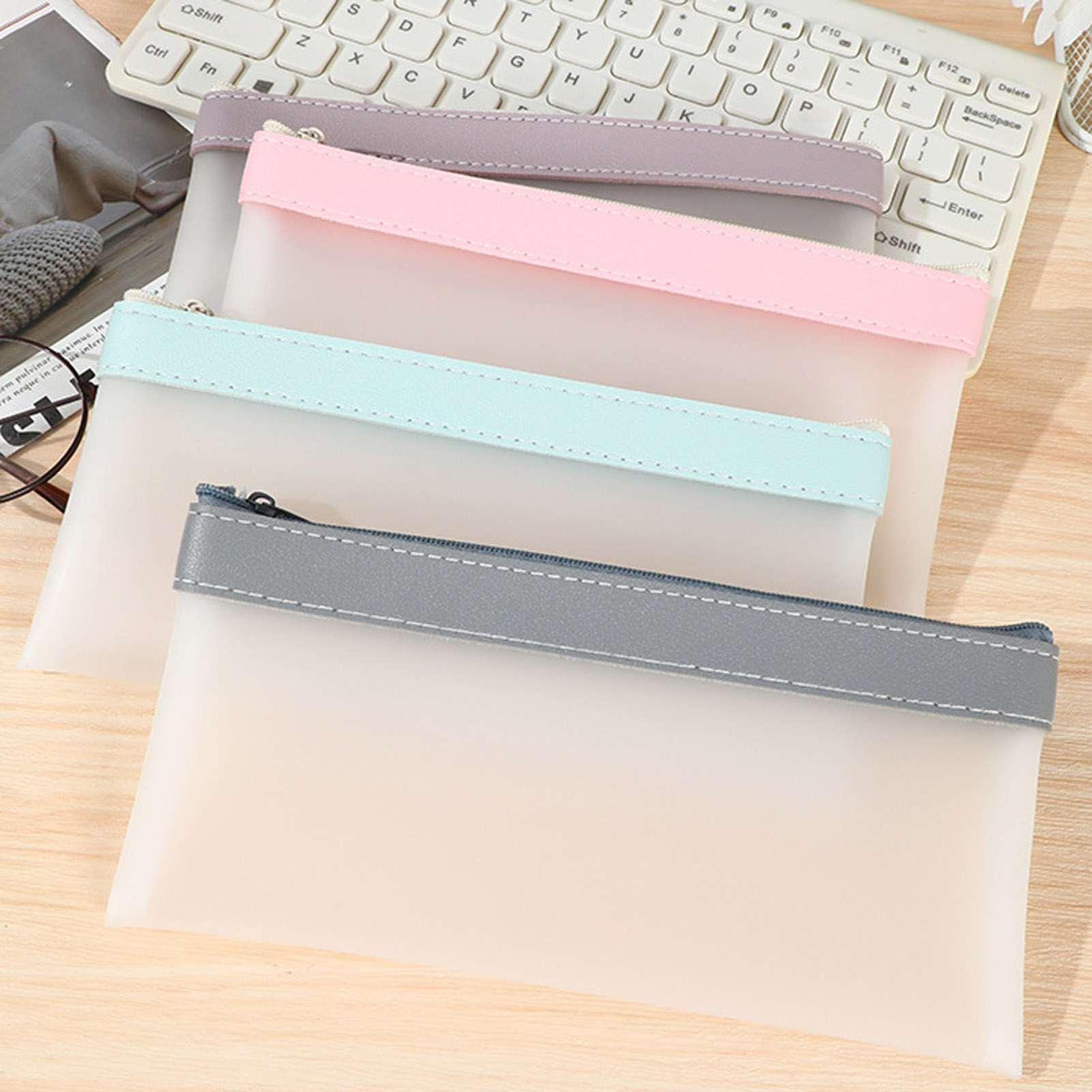 Aesthetic Large Pencil Case Pouch - Estojo transparente fosco, bolsa de grande