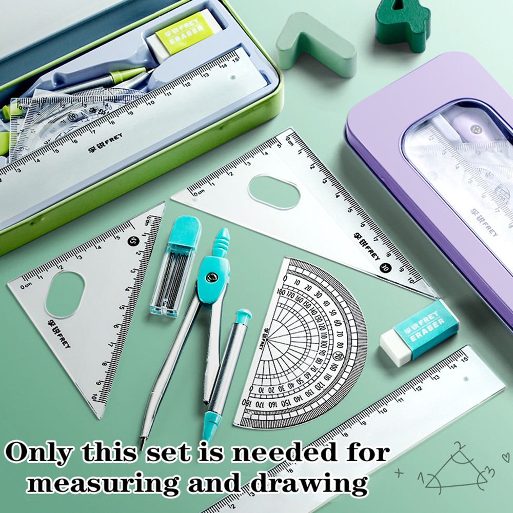 7 pçs/set régua bússola lápis  - Math Geometry Set With Compass avaliação e preço