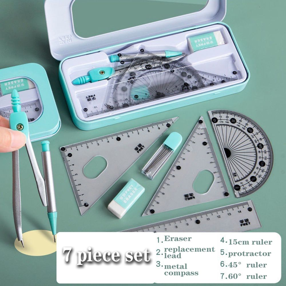 7 pçs/set régua bússola lápis  - Math Geometry Set With Compass avaliação e preço